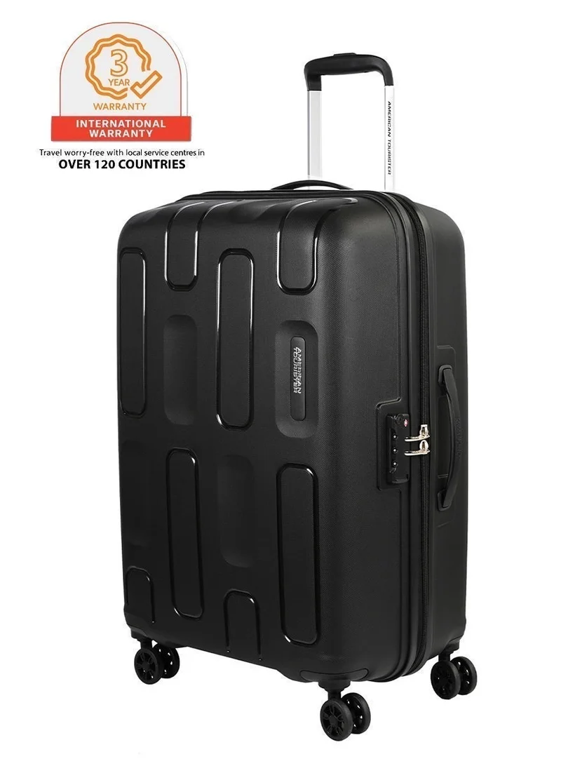 AMERICAN TOURISTER Ellipso Suitcase, Check-In Size 68 cm / 25 inch, 4 Spinner Wheels, Hard Top, Polypropylene, Black|Lightweight|Scratch Resistant Texture|Shoe & Laundry Bag|TSA Lock - 3 Years International Warranty